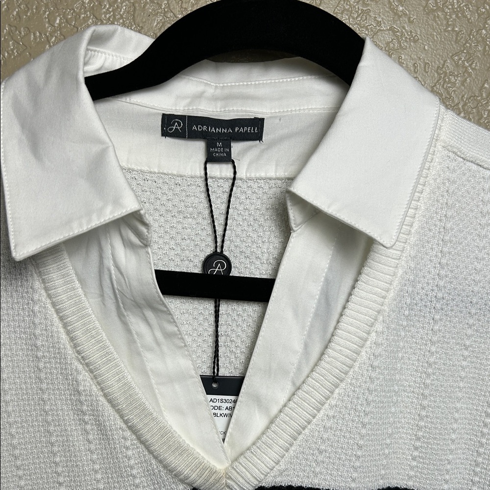 Adrianna Papell Off White Textured V-Neck Sweater - Picture 2 of 12